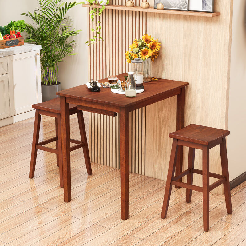 3-Piece Bar Table Set with Pub Table and 2 Saddle Stools for Home or Kitchen Bar Setup