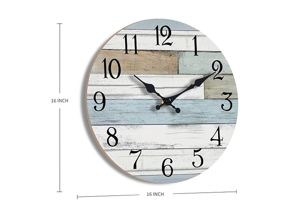 Coastal Country Rustic Retro Wall Clock 16 Inch Silent Non Ticking
