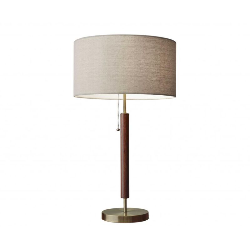 Hivvago 26" Antiqued Brass Solid Wood Table Lamp With Beige Drum Shade