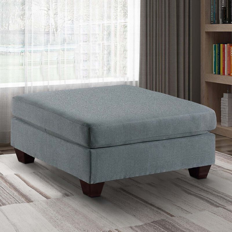 32 Inch Modern Square Ottoman with Plush Foam Seating, Gray Linen Fabric - Benzara