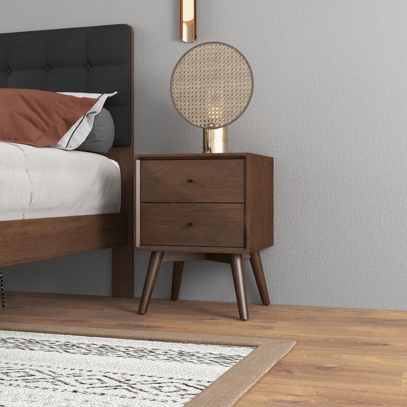 23.6" Assembled Mid Century Nightstand 2-Drawer Solid Wood image number 1