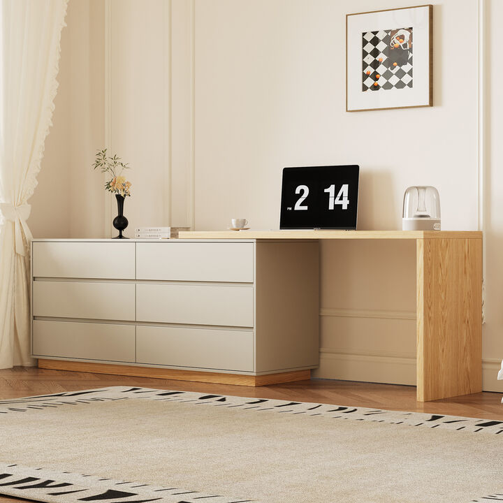 Adjustable L-Shaped Desk with 6 Drawers 55.2-98.5"