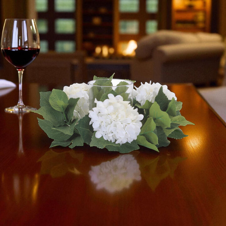 Hydrangea Floral Candle Rings with Glass Holders for Seasonal Display