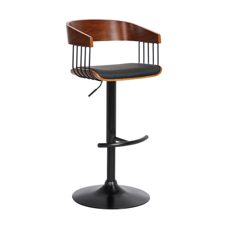 HomeRoots Faux Leather and Metal Adjustable Bar Stool with Full Back image number 2