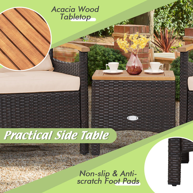 3 Pieces Patio Rattan Furniture Set with Removable Cushion