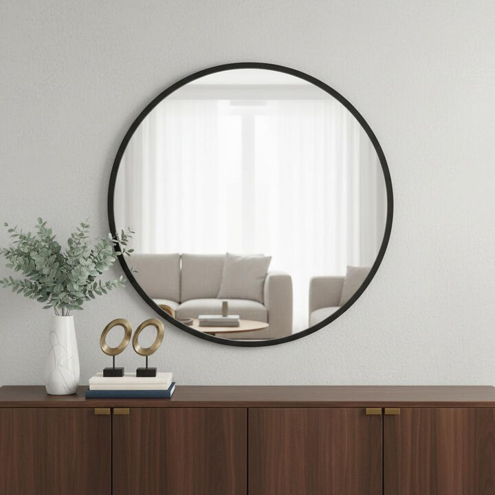 HomeRoots 24" Black Aluminum Round Framed Accent Mirror