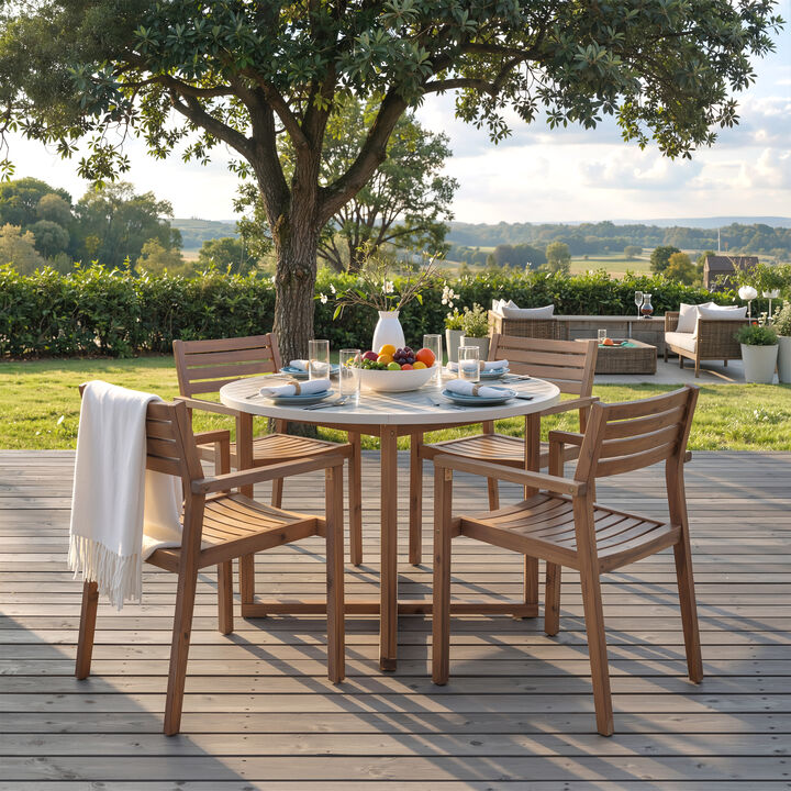 Merax Acacia Wood 5-Piece Outdoor Dining Set with Round Table & 4 Chairs