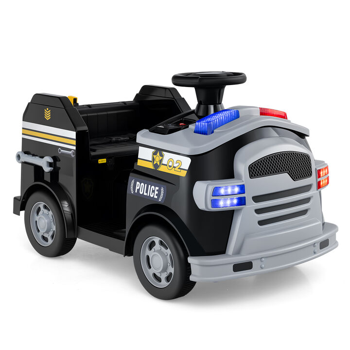 12V Kids Ride-On Fire Truck with Shovel, Wrench and Toy Accessories