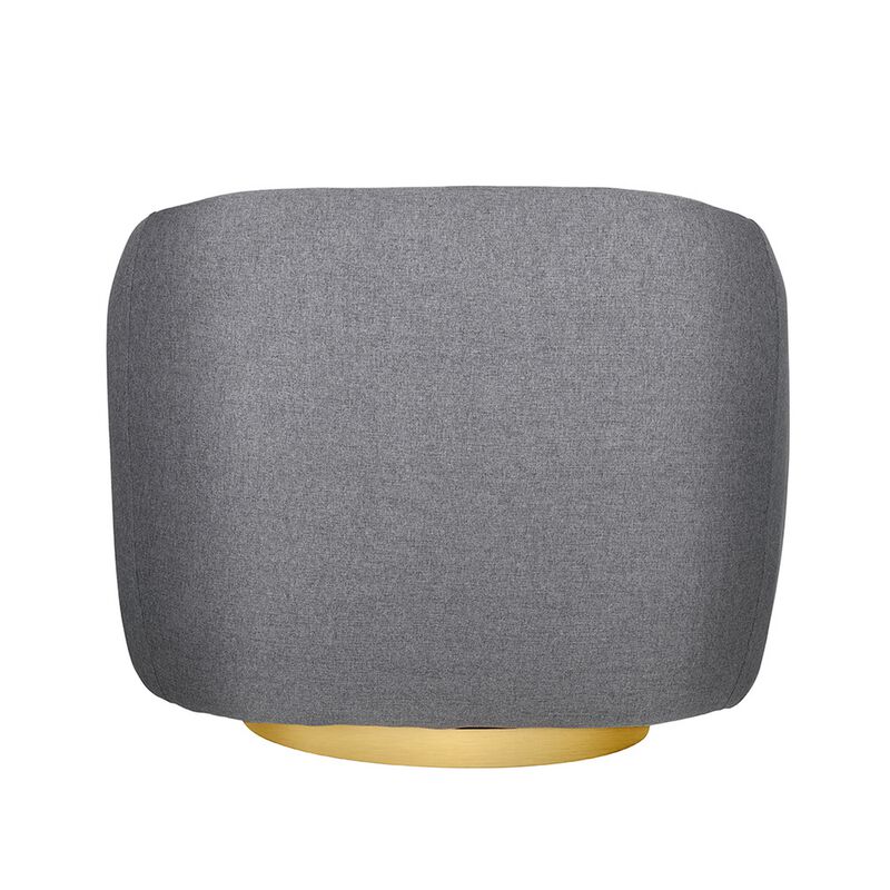 Eros 35 Inch Swivel Accent Chair, Plush Gray Fabric Upholstery, Gold Base