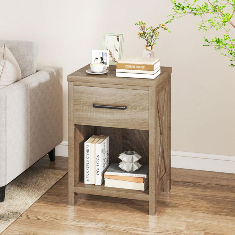 Nightstand with Drawer and Shelf, Modern Bedside Table for Bedroom Storage