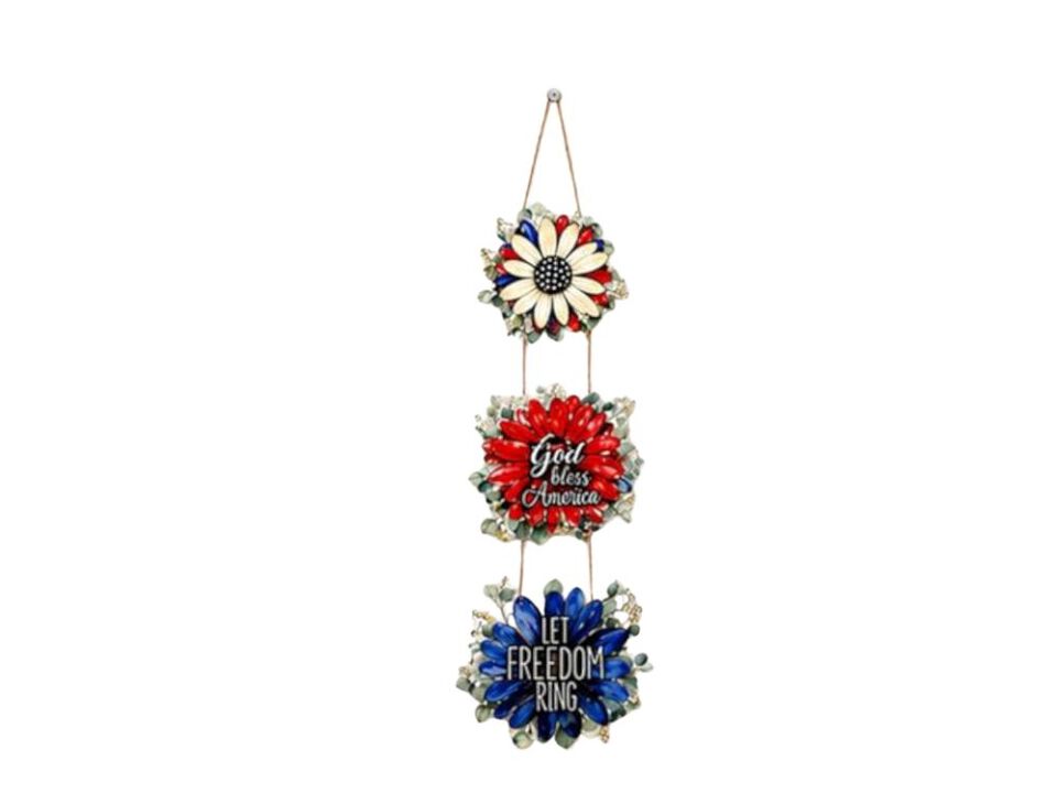 4th July Decor Front Door Patriotic Floral Wreath Hanging Wood Red White Blue