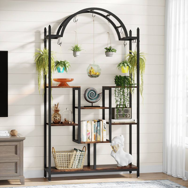 Tribesigns Arched Plant Stand Flower Stands with Hanging Hooks image number 2