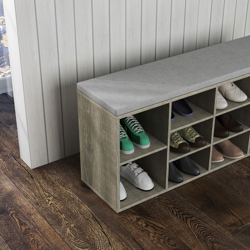 3-Tier Entryway Shoe Bench &ndash; 9 Cubbies Storage Organizer with Cushion, Drawer image number 6