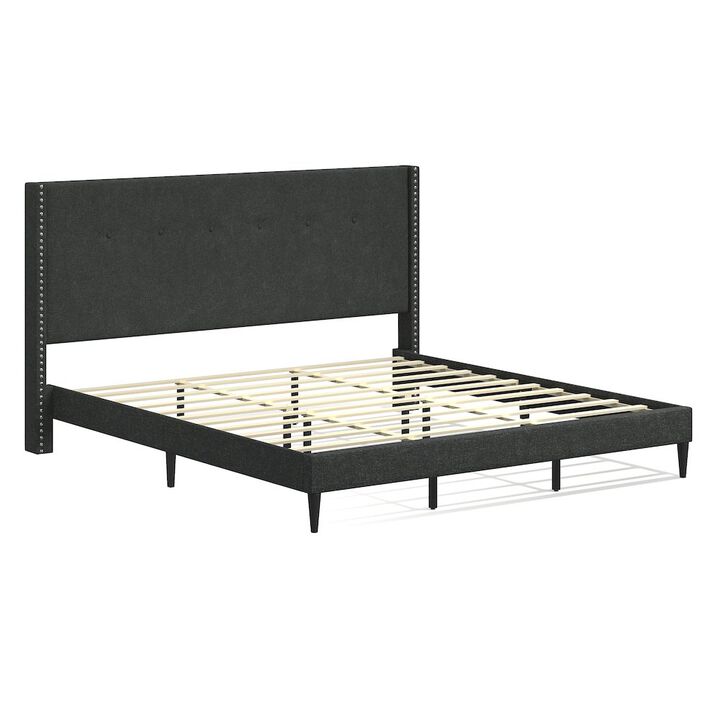 Rize Home Upholstered Complete Bed King Gray