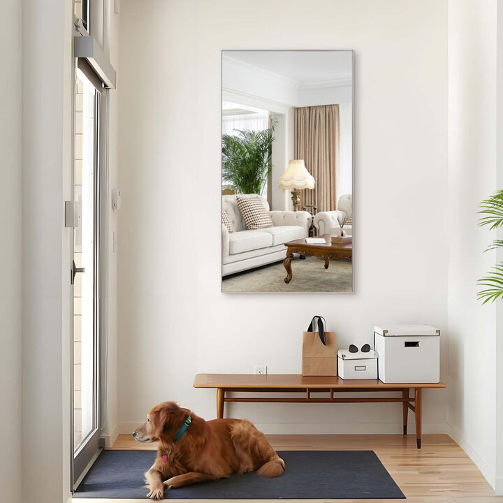 ELEMENT ACE Oversized Modern Rectangle Bathroom Mirror with Silver Frame Decorative Large Wall Mirrors