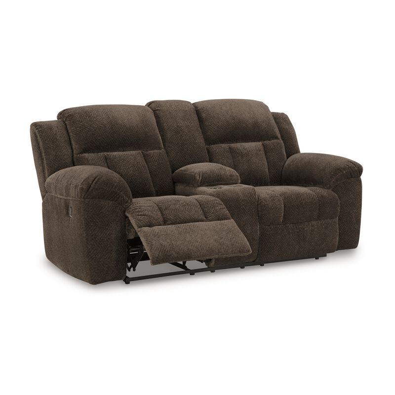 Briar Manual Double Reclining Loveseat, Brown Polyester, 80 Inch - Benzara