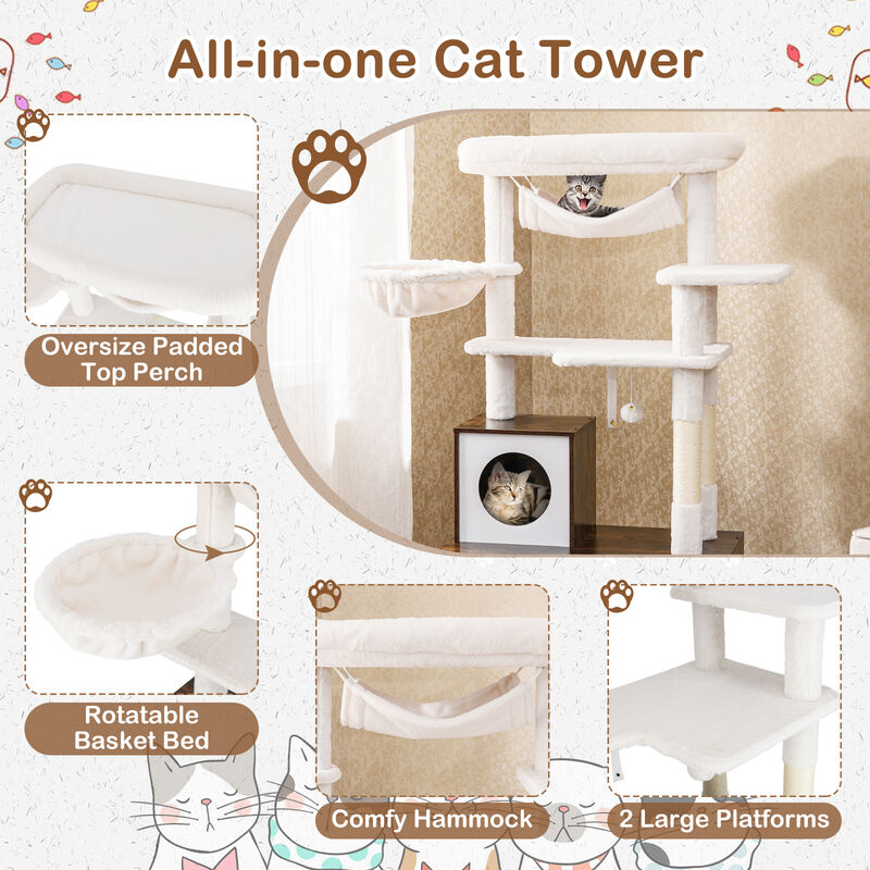 Cat Tree with Litter Box Enclosure for Indoor Cats and Resting Areas-Rustic Brown image number 5