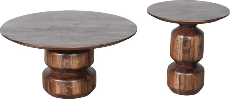 Virton Solid Wood Round Coffee Table in Smoked Brown image number 4