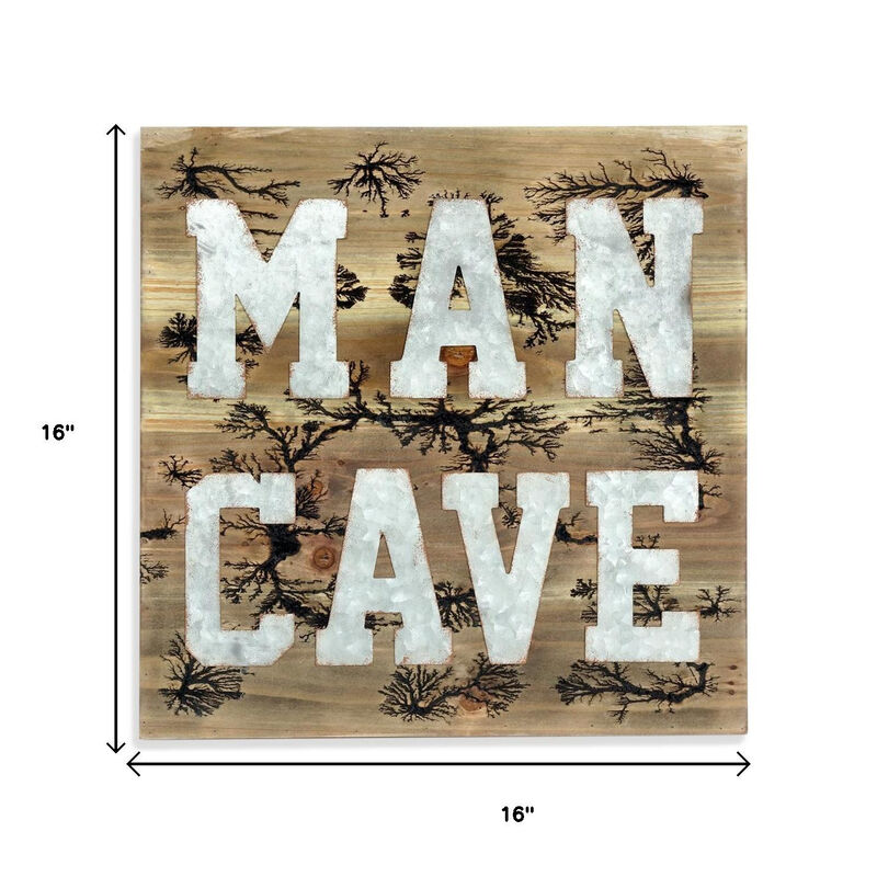 HomeRoots 16" X 16" Brown And Gray Man Cave Wood And Metal Wall Decor image number 4