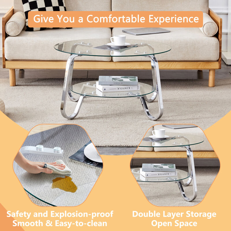 Ketwul 2-Tier Round Glass Coffee Table image number 4
