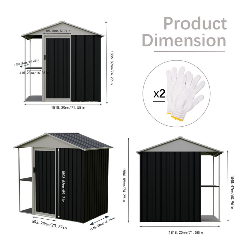 WOW PIONEER 6 x 4 FT Outdoor Storage Shed with Rack and Storage Shelves for Bikes, Gardening Tools, Lawn Supplies for Backyard Patio Use image number 2