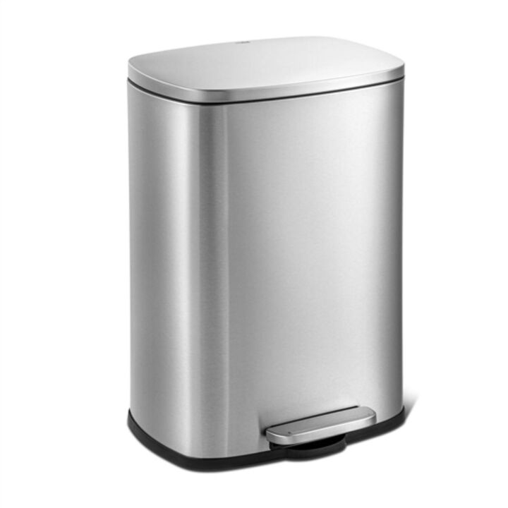 Hivvago 13 Gallon Brushed Stainless Steel Kitchen Trash Can with Step Open Lid