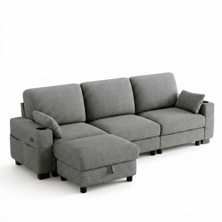 Vipbear 100 Inch Modular Sectional Sofa, Soft Chenille L Shaped Couch with Moveable Storage Ottoman