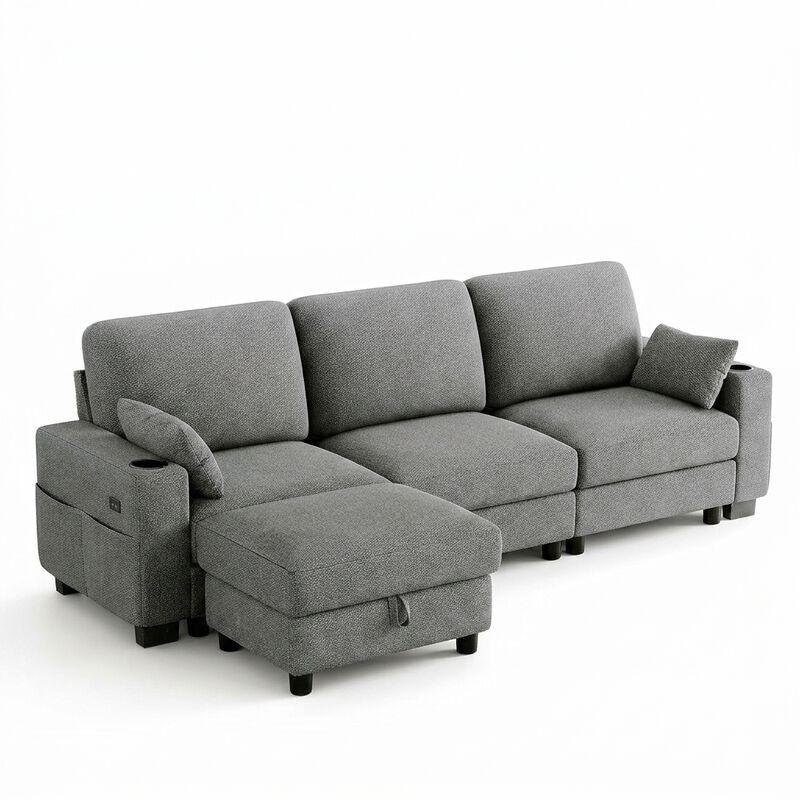 Vipbear 100 Inch Modular Sectional Sofa, Soft Chenille L Shaped Couch with Moveable Storage Ottoman image number 0