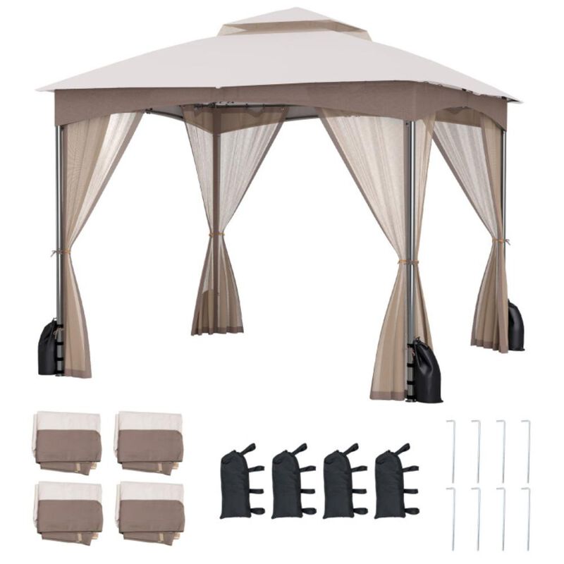 Hivvago Heavy-Duty Patio Gazebo with Netting Walls and 4 Sandbags