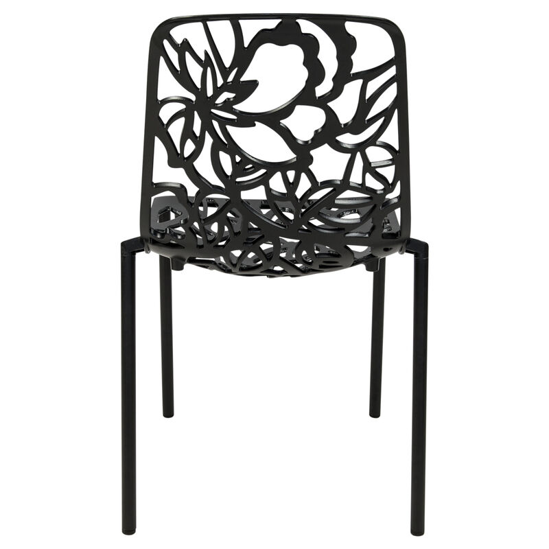 LeisureMod Aluminum Stackable Dining Chair with Floral Cutout Design, Patio Side Chair for Indoor and Outdoor Use, Set of 4 image number 4