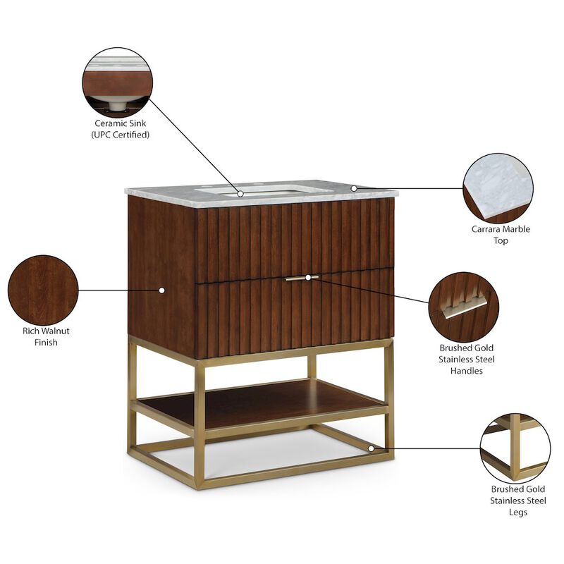 Meridian Furniture Monad Walnut Bathroom Vanity