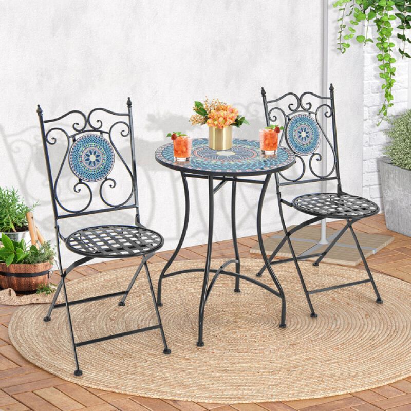 Decorative 3-Piece Bistro Set for Balcony or Patio &ndash; Mosaic Tile Design
