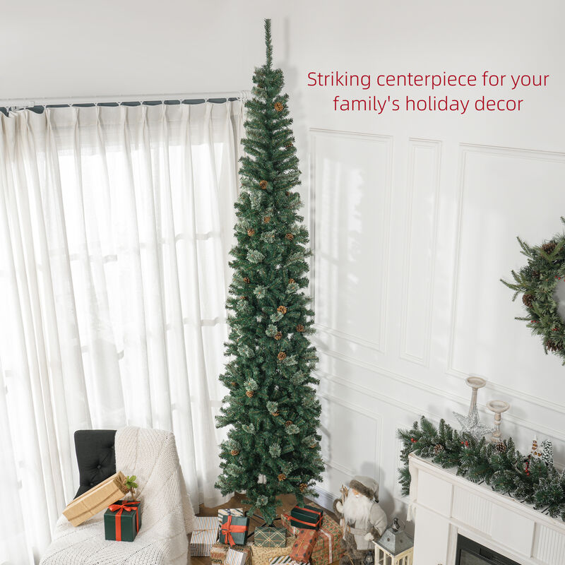 BreeBe 9.5FT Slim Xmas Tree with Pine Cones and Metal Base image number 3