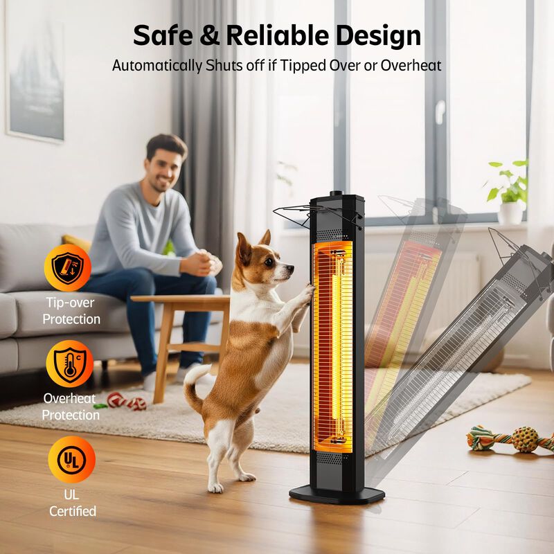 Outdoor Electric Patio Heater, 34-inch 1500W Infrared Tower Heater with Instant Heating, IPX5 Waterproof Space Heater image number 3