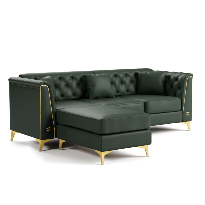 2-Piece Chesterfield Sofa and Ottoman Set, Faux Leather Tufted Couch with Metal Trim Arms, Living Modular Sofa with 3 Pillows image number 4