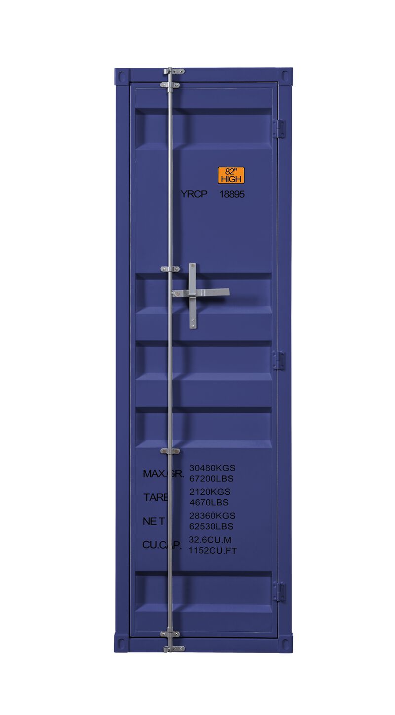 Industrial Style Metal Wardrobe with Recessed Door Front, Blue