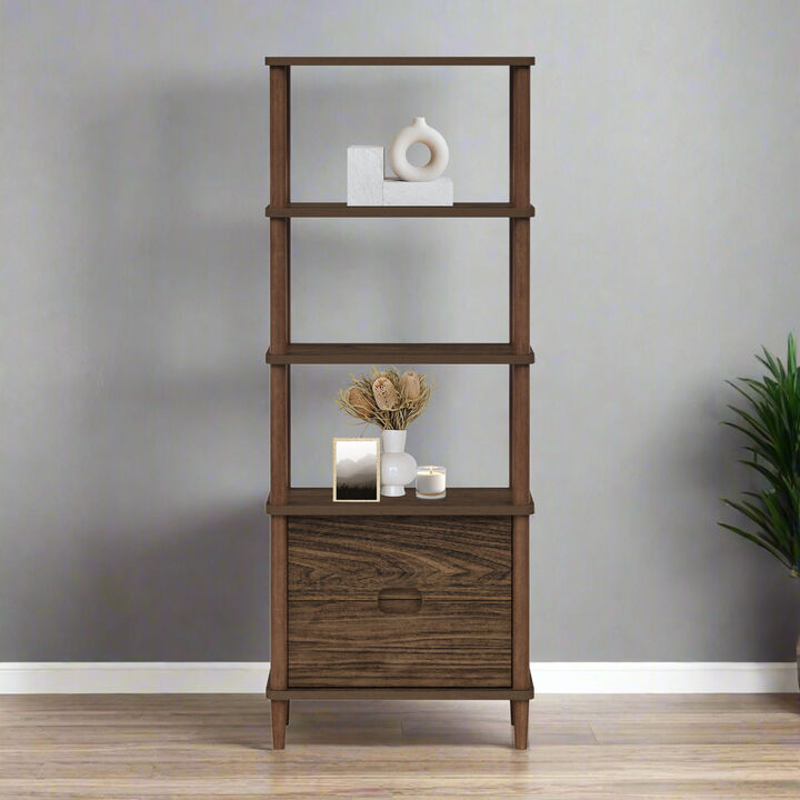 Teamson Home Ellery Freestanding 5-Tier Storage Cabinet with Open Shelves & Drawers, Walnut