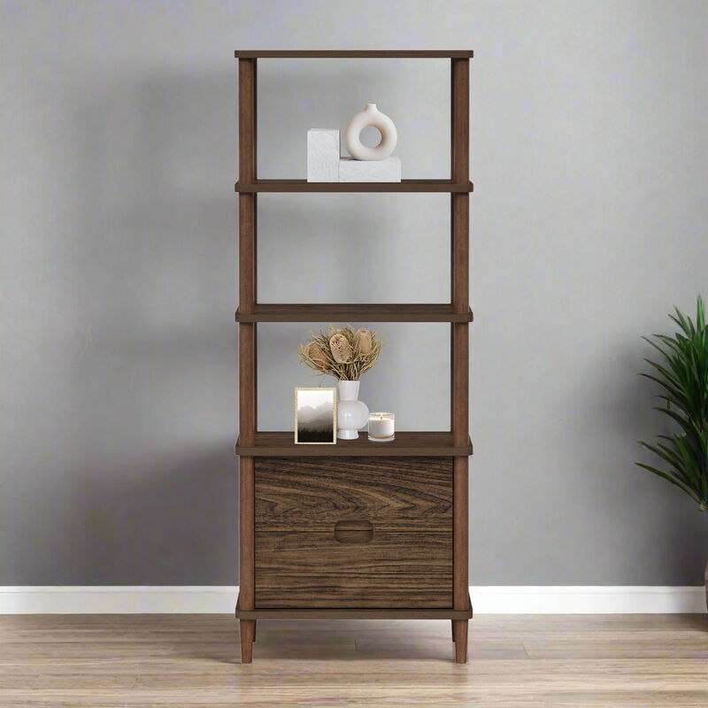 Teamson Home Ellery Freestanding 5-Tier Storage Cabinet with Open Shelves & Drawers, Walnut image number 0