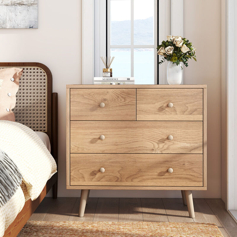 Wide 4-Drawer Wooden Storage Dresser for Bedroom Living Room image number 1