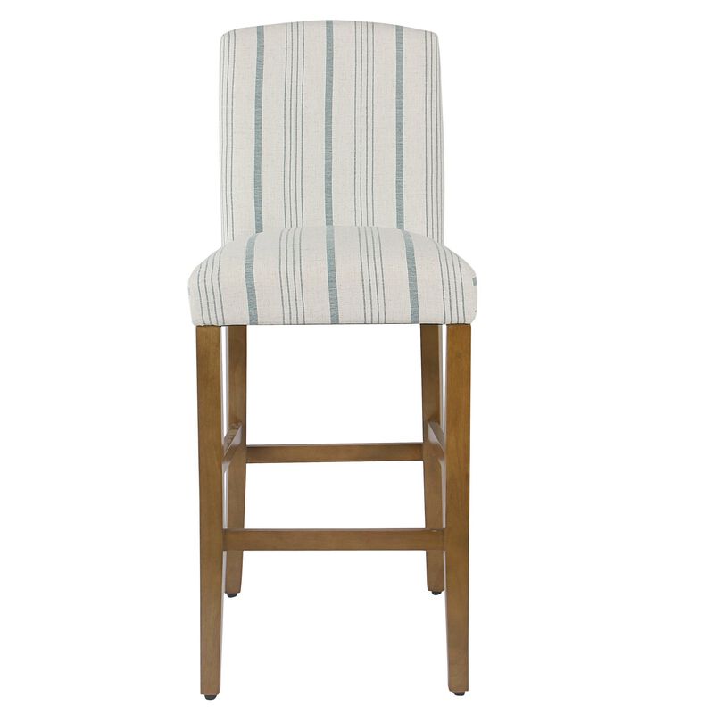 Fabric Upholstered Wooden Barstool with Striped Cushioned Seat, White and Blue image number 1