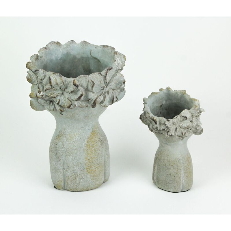 Pair Of Pucker Up Kissing Face Weathered Finish Concrete Head Planters image number 2