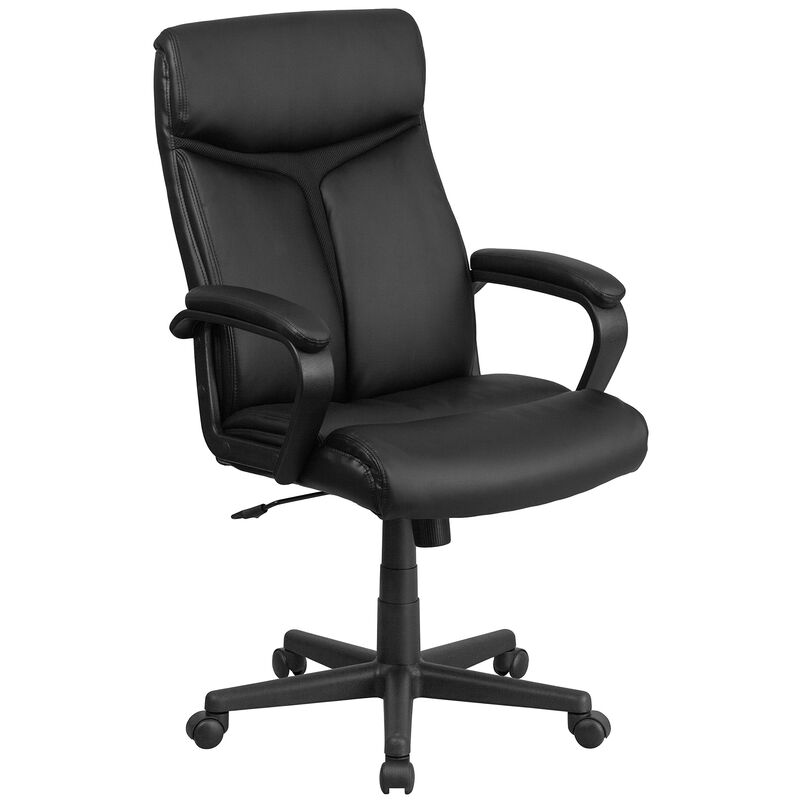 Raya High Back Black LeatherSoft Executive Swivel Office Chair with Slight Mesh Accent and Arms image number 0