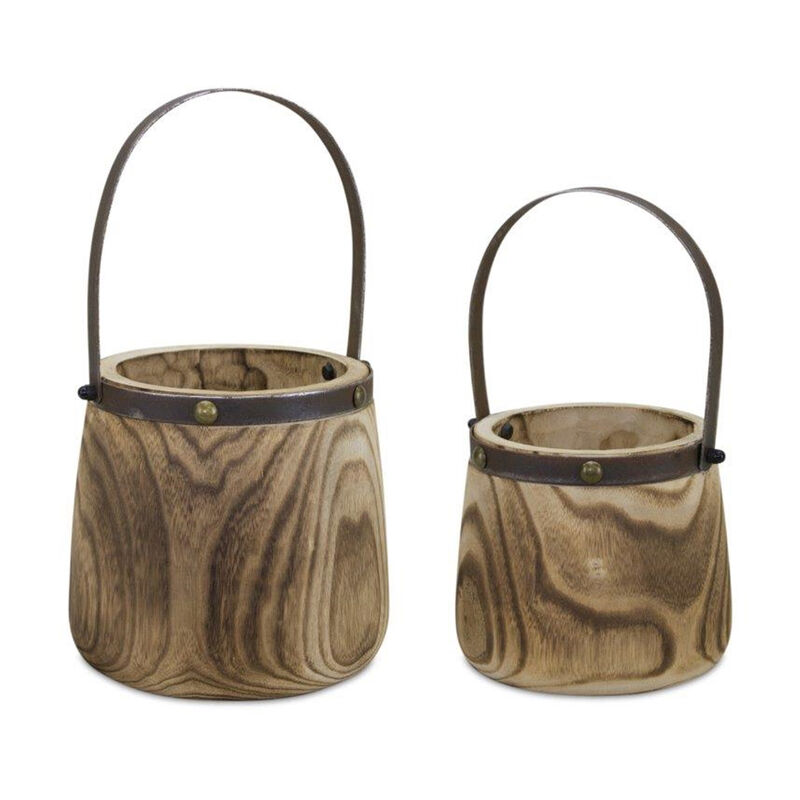 Natural Wooden Pail Planter for Rustic Garden D&eacute;cor and Outdoor Styling