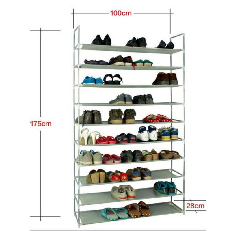 10-Layer Shoe Rack with Ultra Large Capacity, Non-Woven Fabric and Steel Storage Organizer