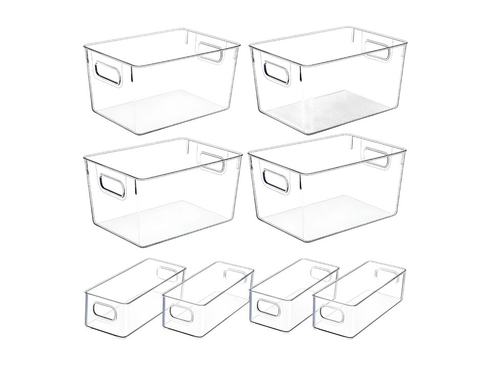 Clear Plastic Storage Bins Set of 8 Stackable Pantry Cabinet Organizer Boxes