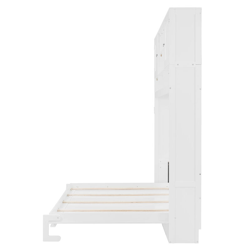 Whisen Queen Size Wall Murphy Bed with Ample Storage Space and Chevron Stripes