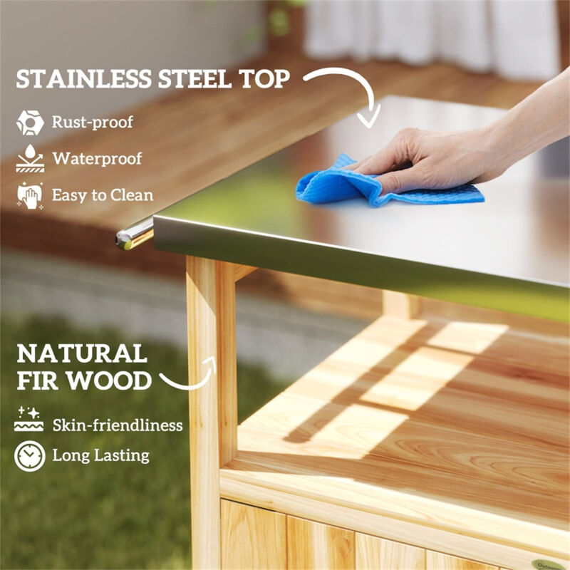 Heavy-Duty Outdoor Bar Cart with Built-In Grill Table for Garden and Patio