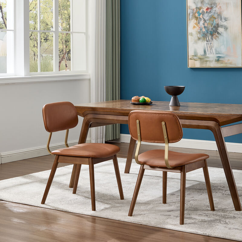 Nertek Mid‑Century Faux‑Leather Rubberwood Dining Chair image number 2