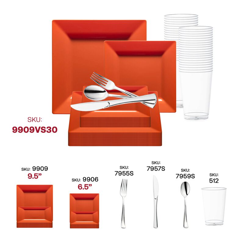 Burnt Orange Square Plastic Plates Wedding Value Set (30 Sets) image number 5