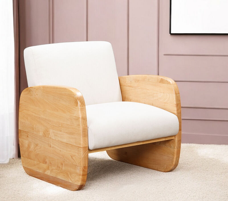 Modern Linen Upholstered Arm Chair with Solid Wood Frame for Living Room